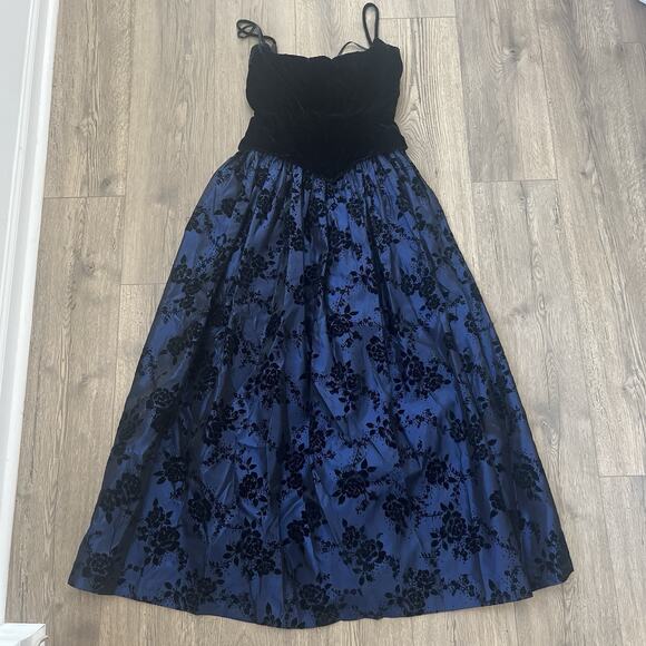 Gunne Sax by Jessica McClintock 90's Y2K formal corset Blue Black Sz 7/8 Whimsy - Picture 1 of 6